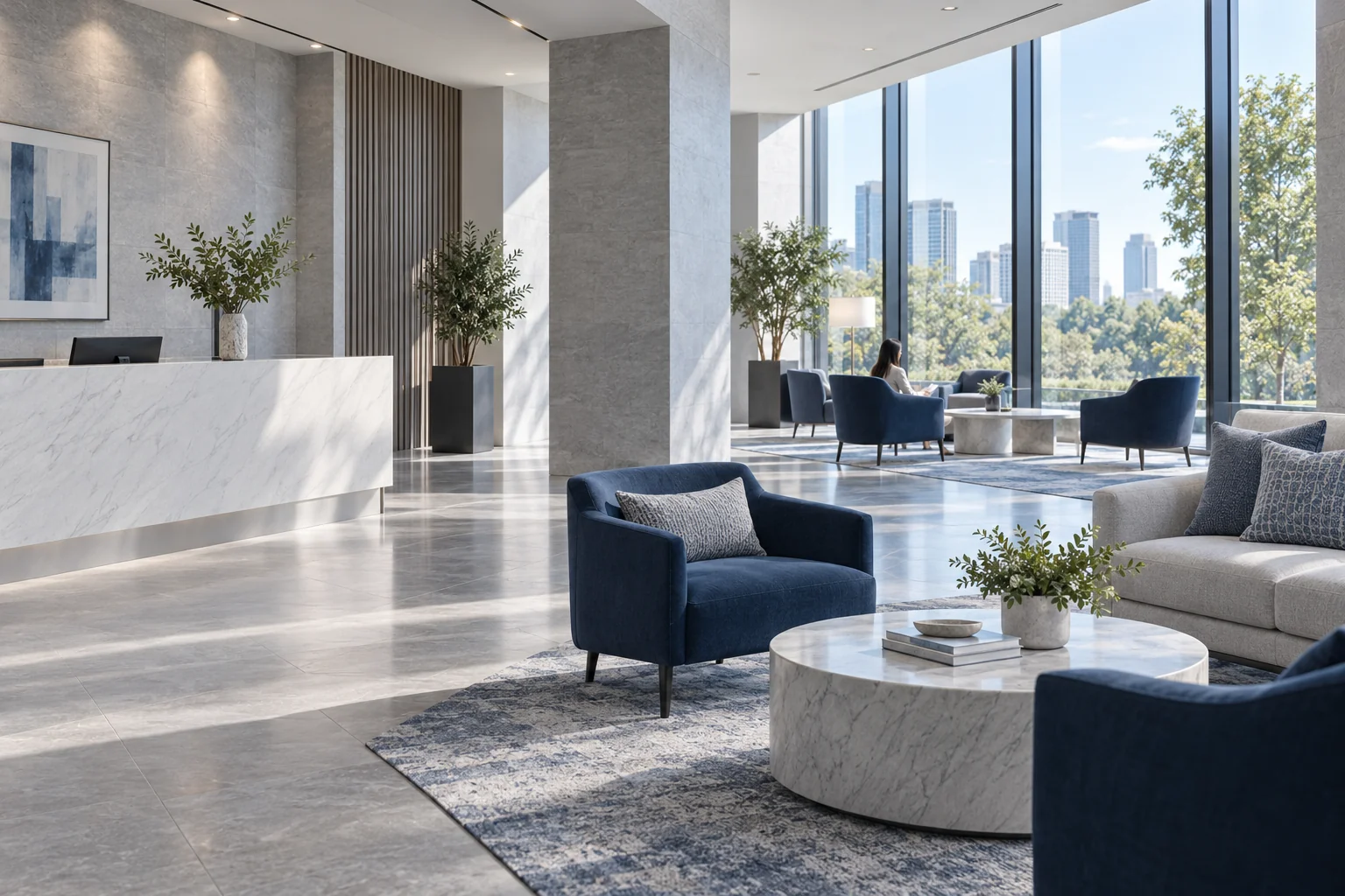 Contemporary hotel lounge — hospitality application concept.